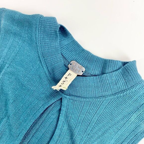 We the Free teal ribbed keyhole tank S - Picture 3 of 6